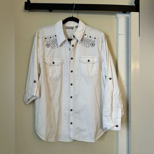 Avenue White Button-Up Top with Sequin  Details!